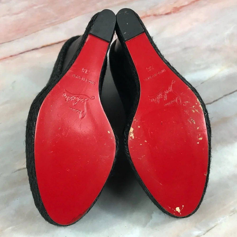 Christian Louboutin Deroba Platform Wedge Peep-toe Gray Espadrille Red Bottoms